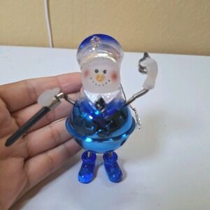 Vintage Blue Policeman Snowman Bell Ornament Plastic Christmas Decoration